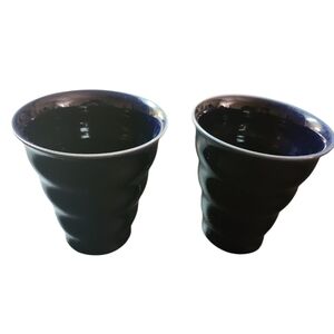 Vintage Boda Nova Sweden Ceramic Stackable Cups Dark Blue Set Of 2 NICE!